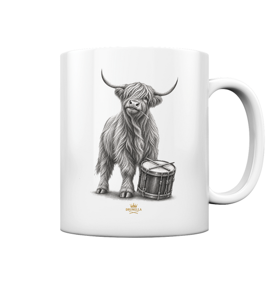 Drumella Tasse - Cooles Hochlandrind mit Snare Drum - Tasse glossy