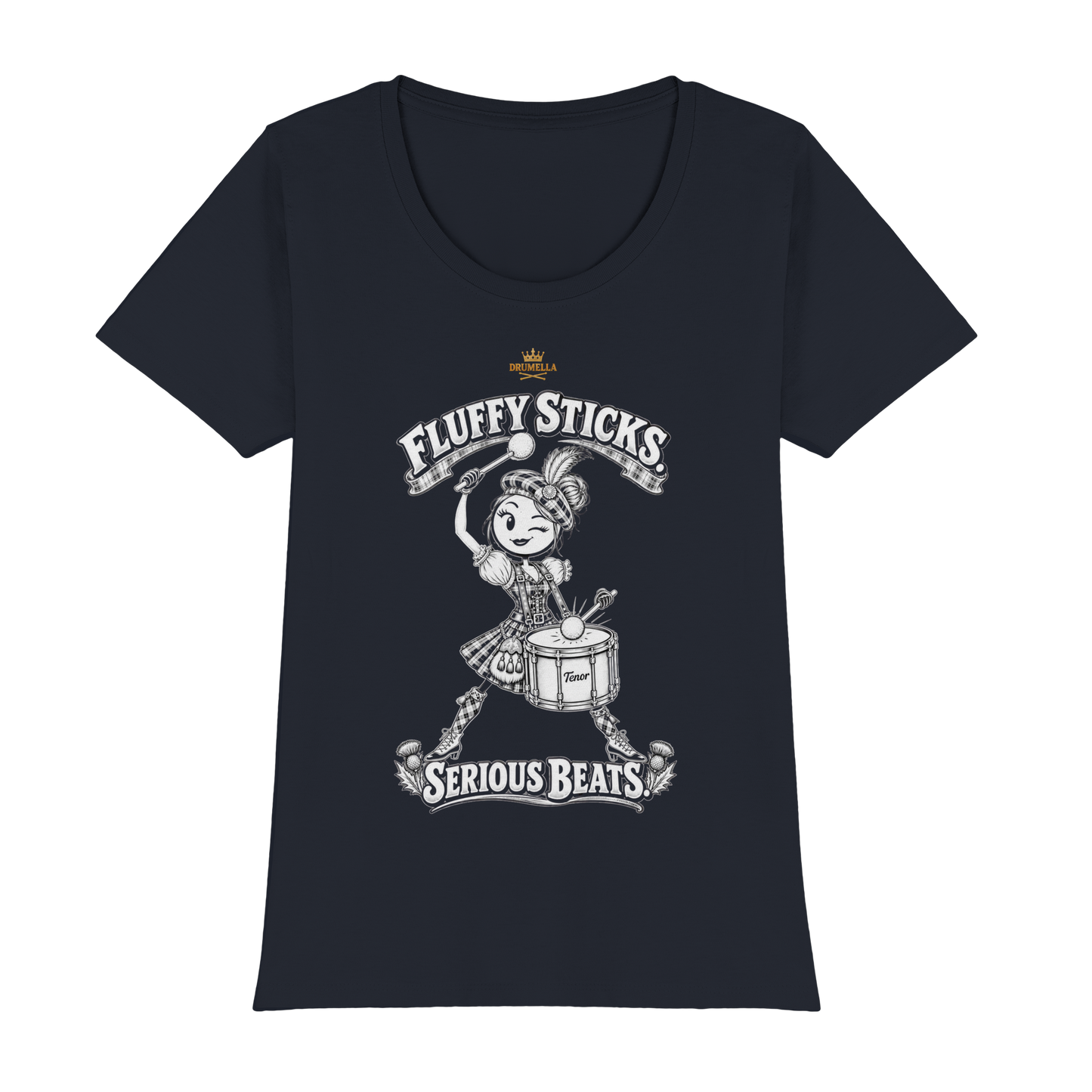 Drumella Tenor-Drummer T‑Shirt „Fluffy Sticks. Serious Beats.“ - Womens Premium Classic T-Shirt