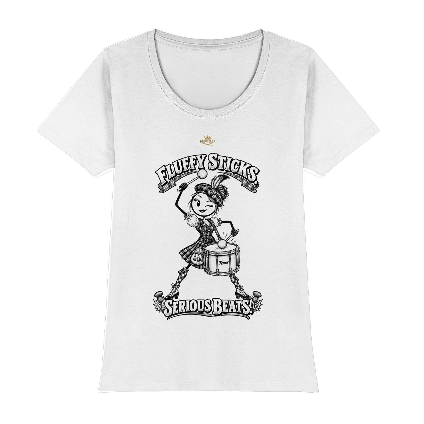 Drumella Tenor-Drummer T‑Shirt „Fluffy Sticks. Serious Beats.“ - Womens Premium Classic T-Shirt
